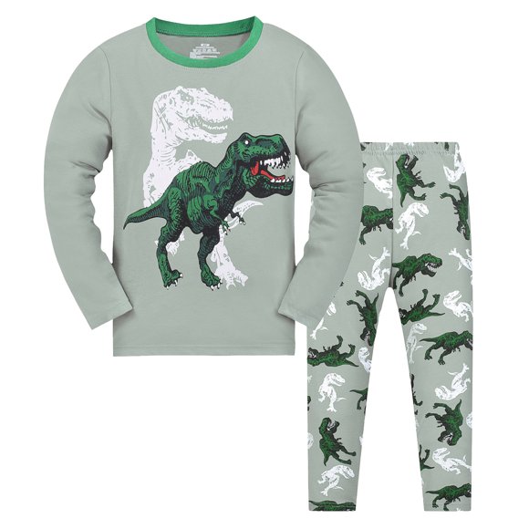 Gubotare Holiday Pajamas for Kids Boys' Basic Print Pajama Set - Snug Fit Long Sleeve Sleepwear (Green,6-7 Years)