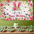 thumbnail image 6 of Adorable Bunny Themed Happy Birthday Banner with Floral Butterfly Decors Party Backdrop Photography Props Birthday Party Decorations Background, 6 of 8