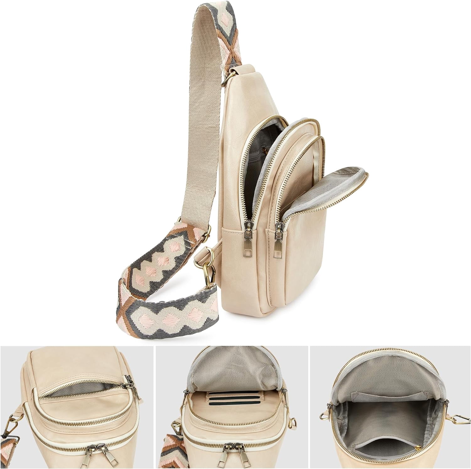 Women's Vegan Leather Sling Bag Packs Small Zipper Crossbody Chest Backpacks