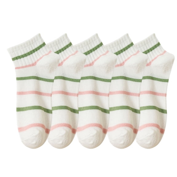5 Pairs Women's Low Cut Ankle Socks with Polka Dot and Stripe Patterns Soft Cotton Anti-Pilling Casual Everyday Style, 5 PK-F