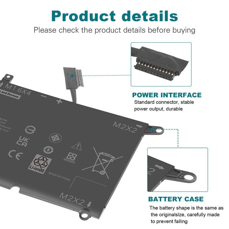 DXGH8 52Wh Laptopaccu Voor Dell XPS 13 9370/9380/7390, Inspiron 13 5390/5391 En Latitude 3301 – 7.6V, 6 Cellen, Li-ion, 100% Nieuw