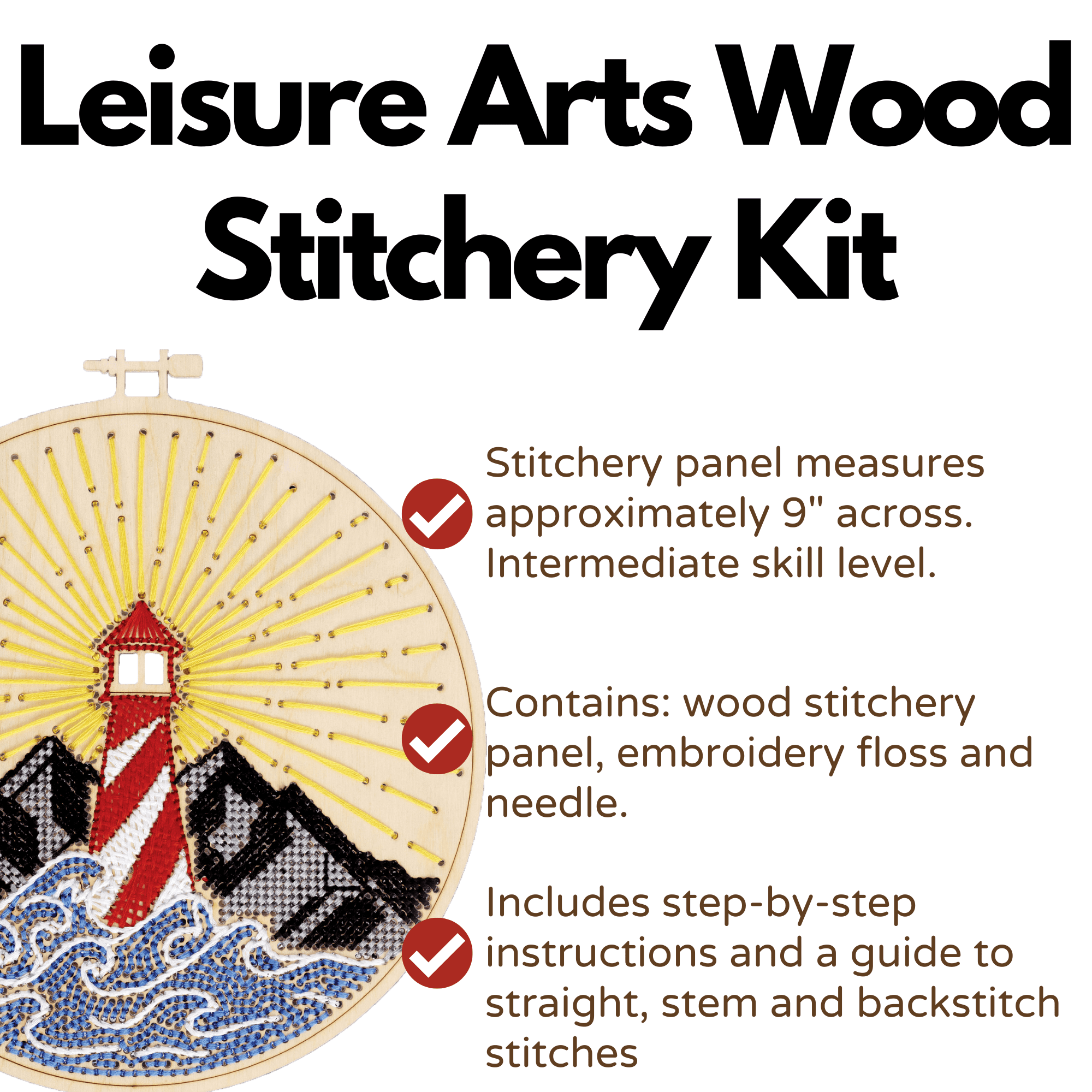Wood Stitched String Art Kit with Lighthouse in hoop, - adult or kids craft  - craft kits for teens - string art kit for adults - 3d string art - 3d  string