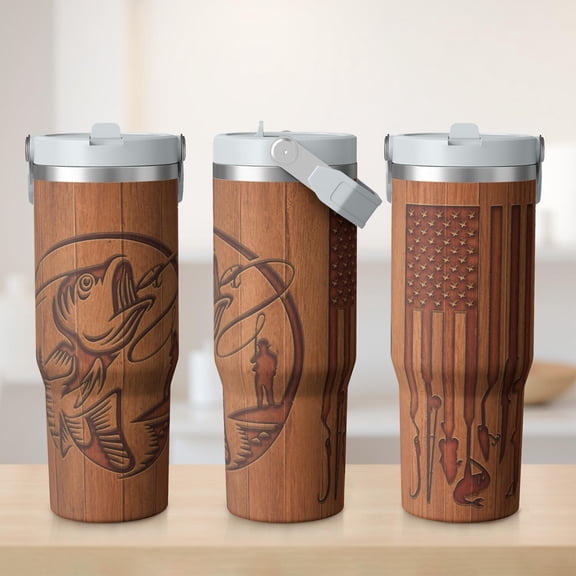 30oz Fishing Tumbler with Handle Insulated Stainless Tumbler ,Travel Home Office Coffee Cup Water Bottle,Mug Cup,Gifts for Women or Man
