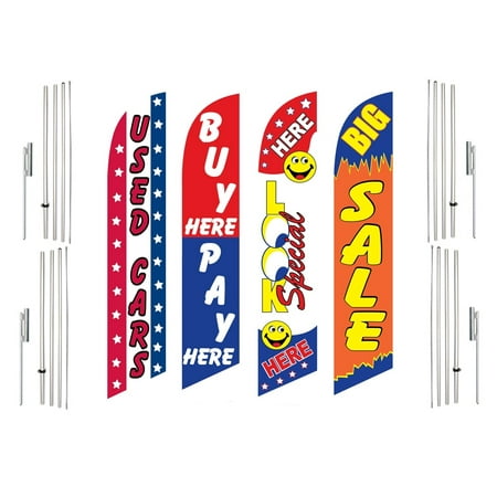 4 Swooper Flags With 4 Pole Kits Used Cars Buy Pay Here Look Special Big Sale
