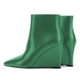 thumbnail image 3 of YDN Women's Pointed Toe Ankle Boots High Wedge Heels with Side Zipper Fashion Dressy Booties Basic Daily Outfit Shoes Size 9 Green, 3 of 5