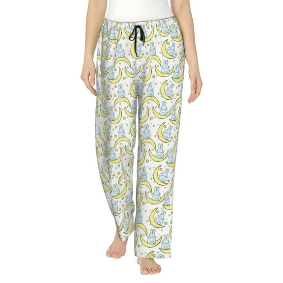 Naloa Moon And Rabbit Print Women’s Ultra-Soft Comfy Pajama Lounge Pants with Pockets & Drawstring