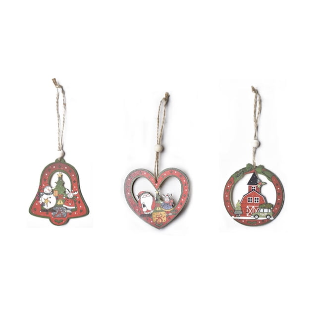 Colgante de Rodajas de Madera Naiovety de Navidad, Adornos Colgantes de Dibujos Animados, 3 Piezas