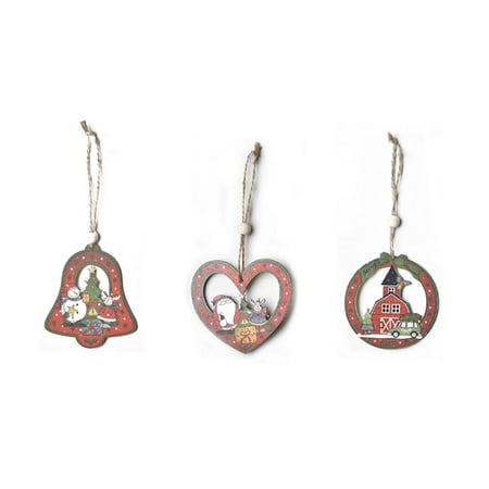

Linyer 3 Pieces Christmas Wood Pendant Colored Painting Xmas Tree Hanging Ornaments Yard DIY Snowflake Sign Hanger Party Bar Props Type 2