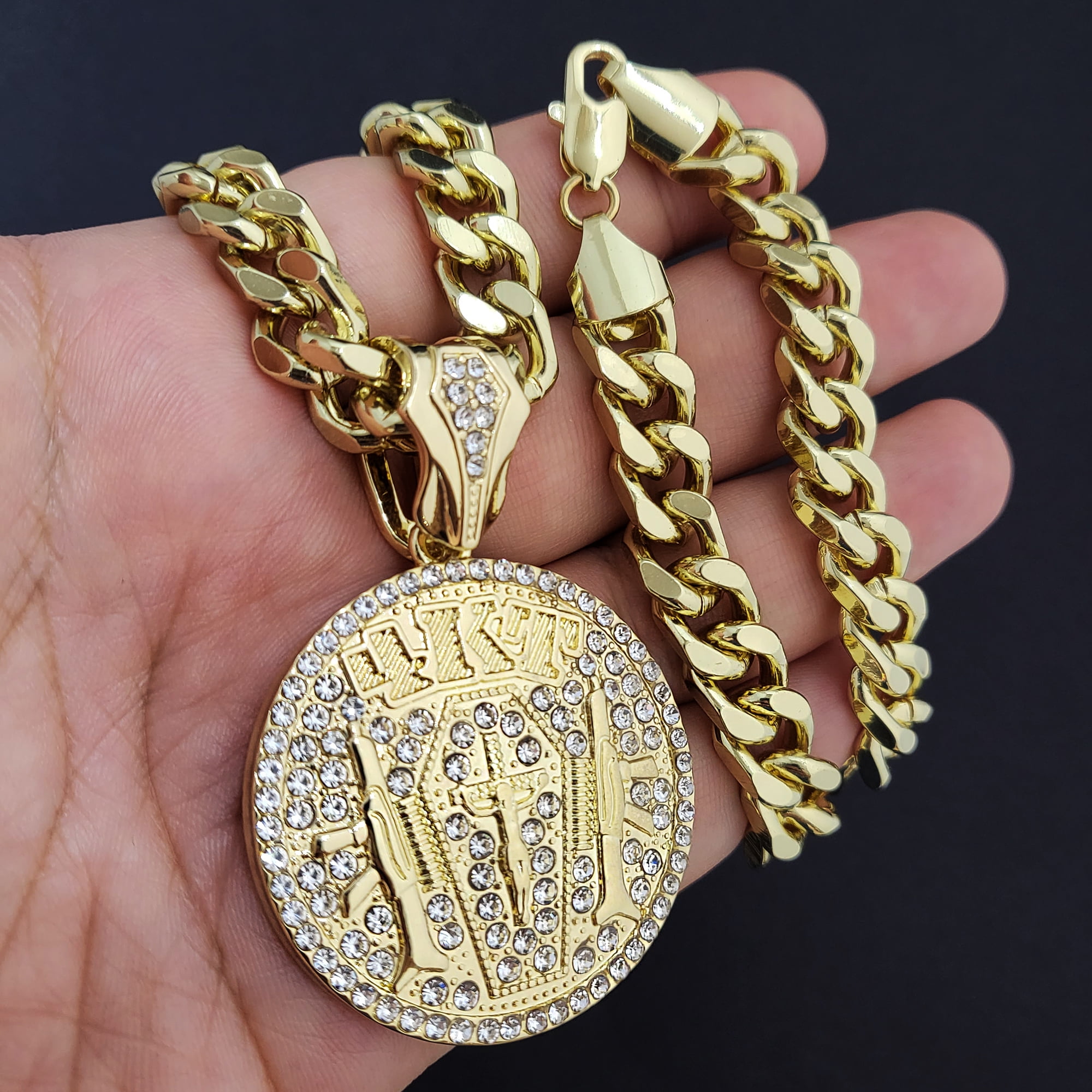 BLINGFACTORY Hip Hop Iced White Gold Plated 4KT Pendant & 10mm 18