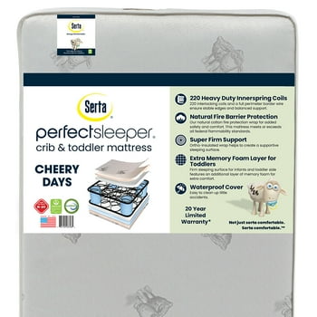 Serta Perfect Sleeper Cheery Days 2-Stage 6" Crib & Toddler Mattress - Firm Hybrid Coil/Foam - Waterproof - GREENGUARD Gold Certified