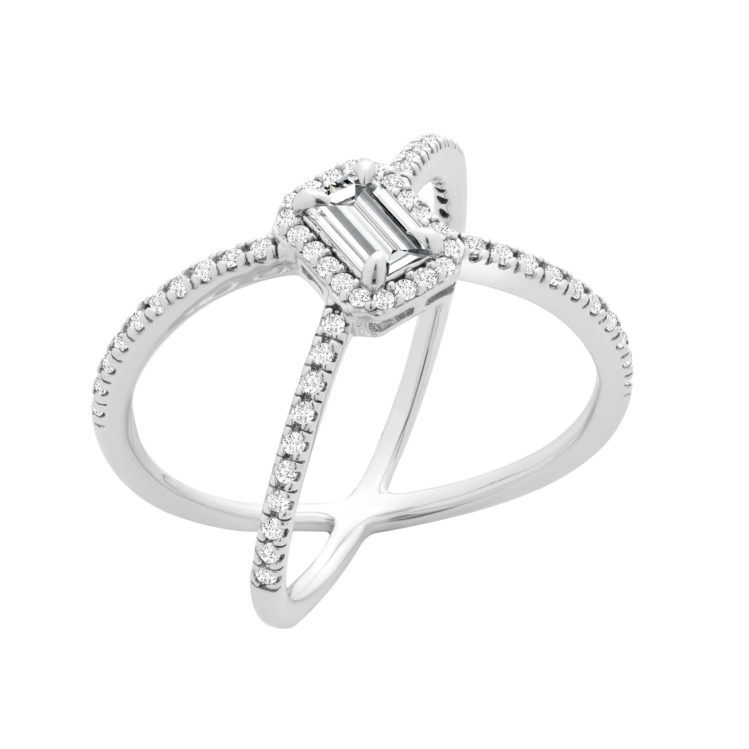 Chic Jewels Sterling Silver Cubic Zirconia 'X'Criss Cross Ring With A