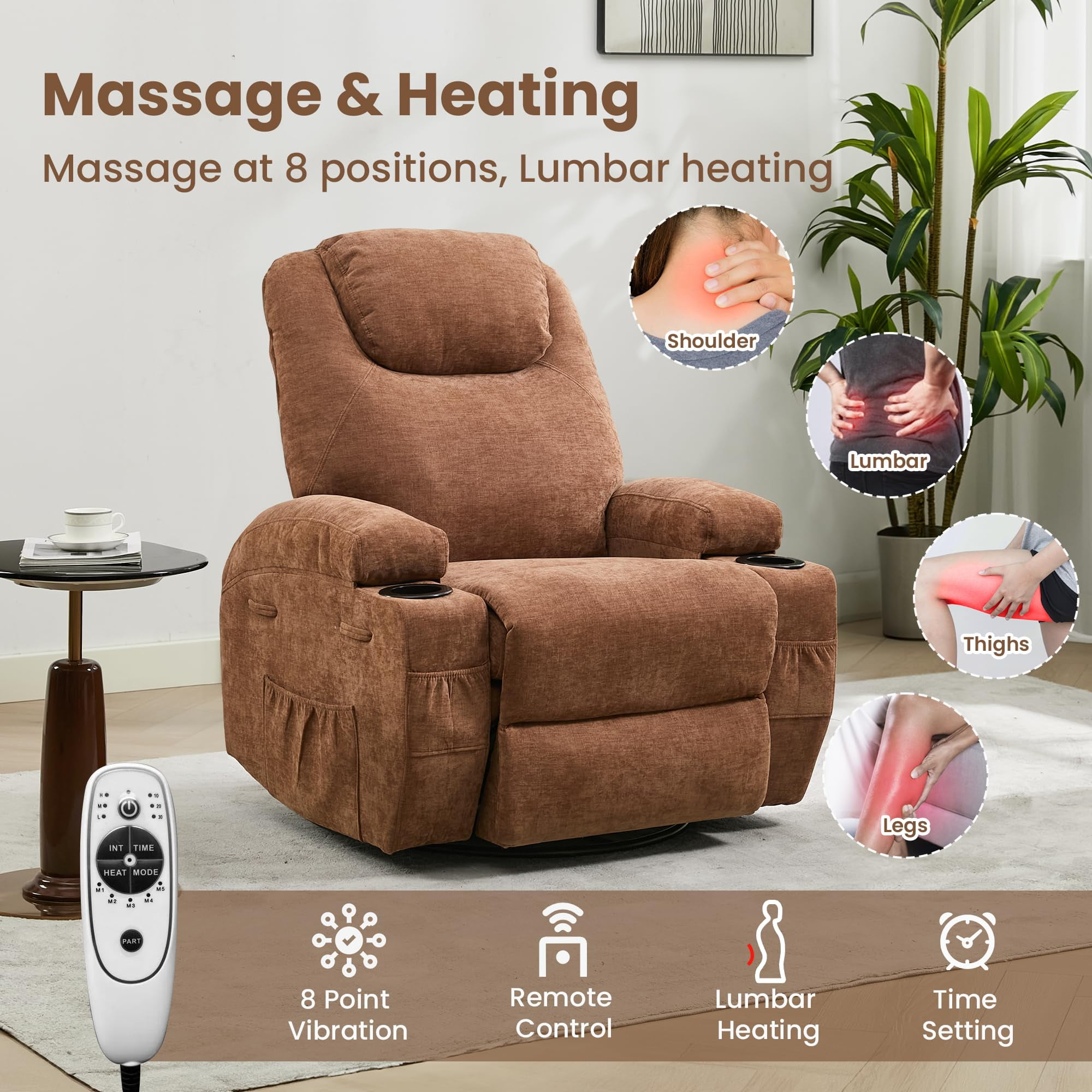 Recliner Chair, 360 Swivel Rocker Recliner Chair for Adults with Massage and Heat, Electric Glider Rocking Chairs for Living Room, Nursery