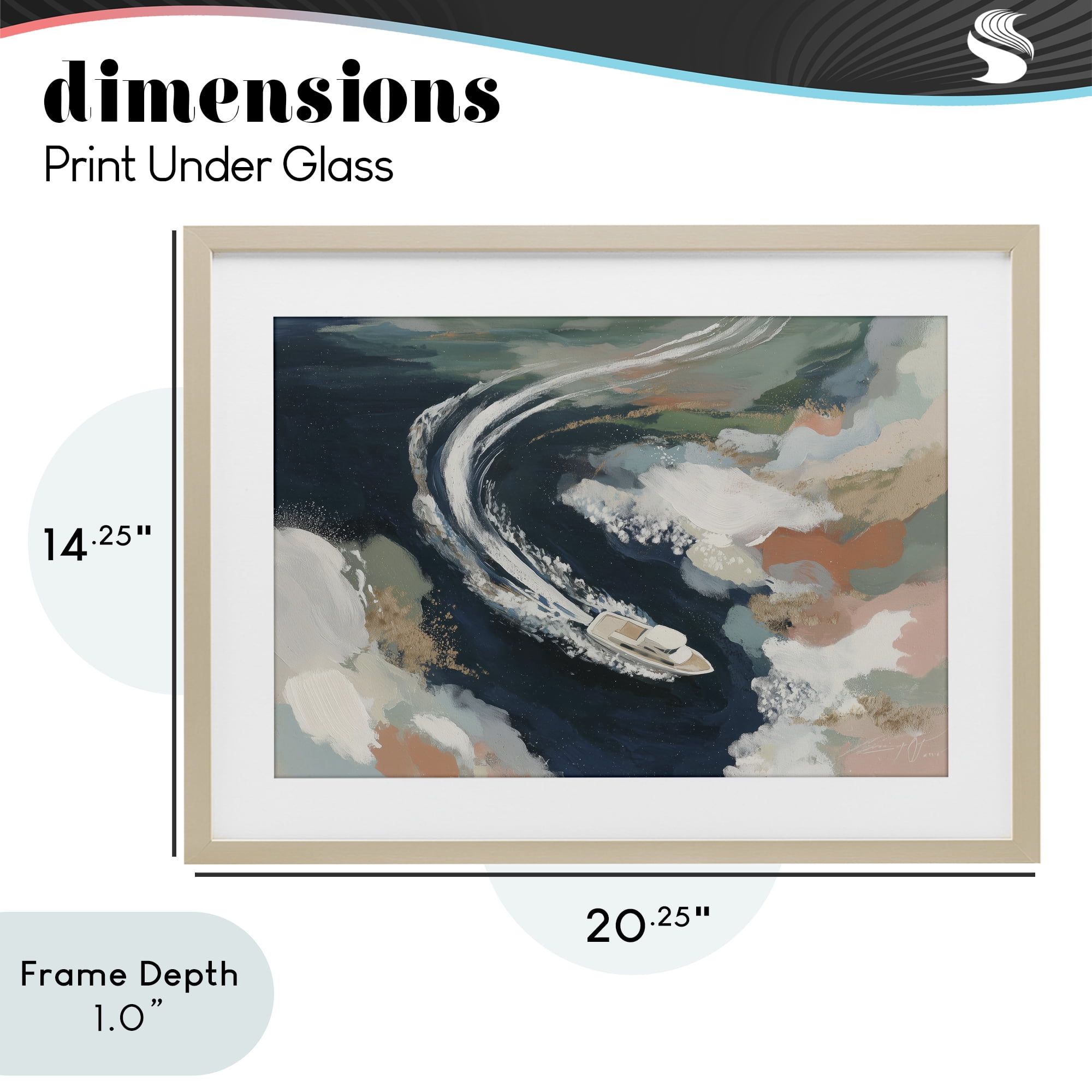Stupell Industries Boat Wake From Above Birch Framed Print Under Glass, design by Chromatic Storm Studio