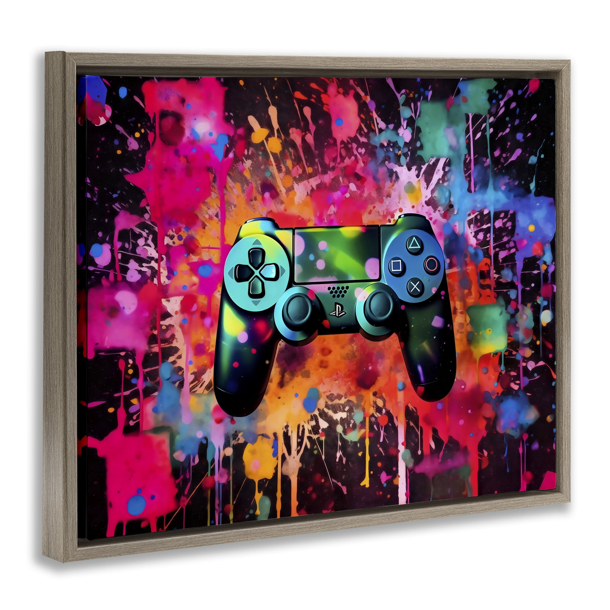 Stupell Industries Vibrant Gamepad Burst Brown Framed Floater Canvas Wall Art, design by Creative Studio