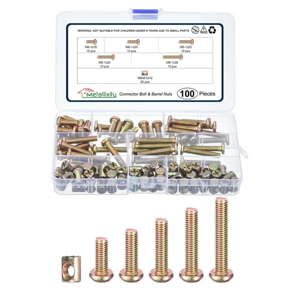Uxcell Connector Bolt Barrel Nuts(M6-1x16/20/25/30/35) 100Pcs, Connector Bolts M8 Countersunk Screw Barrel Nuts Binding Screws