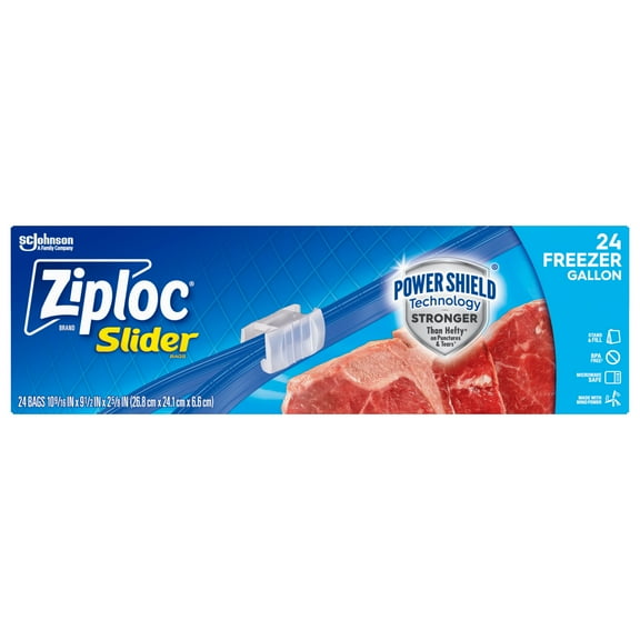 Ziploc Freezer Bags, Gallon Size Reusable Slider Bags, Power Shield Technology, 24 Count