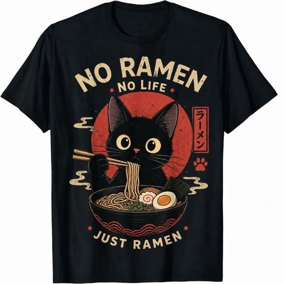 “Funny Black Cat Ramen T-Shirt – Cute Japanese Noodle Bowl Graphic Tee for Cat Lovers, Foodies & Anime Style Fans”