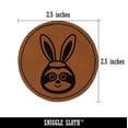 thumbnail image 2 of Easter Sloth with Bunny Ears 2.5" Faux Leather Round Engraved Iron-On Patch - Brown, 2 of 6
