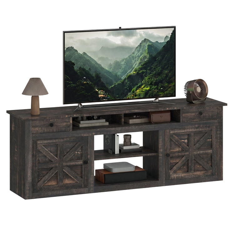 Uforic 70" Farmhouse TV Stand, Dark Rustic Oak photo 6