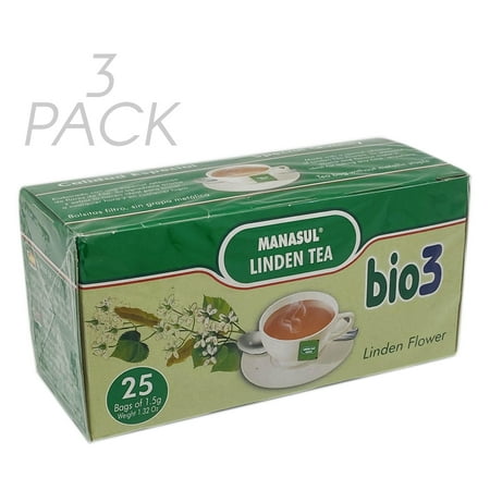 Manasul Linden Tea. Natural Herbal Infusion. Anxiety Relief. Relaxation and Sleep Aid. 1.32 oz x 25 Teabags. Pack of 3