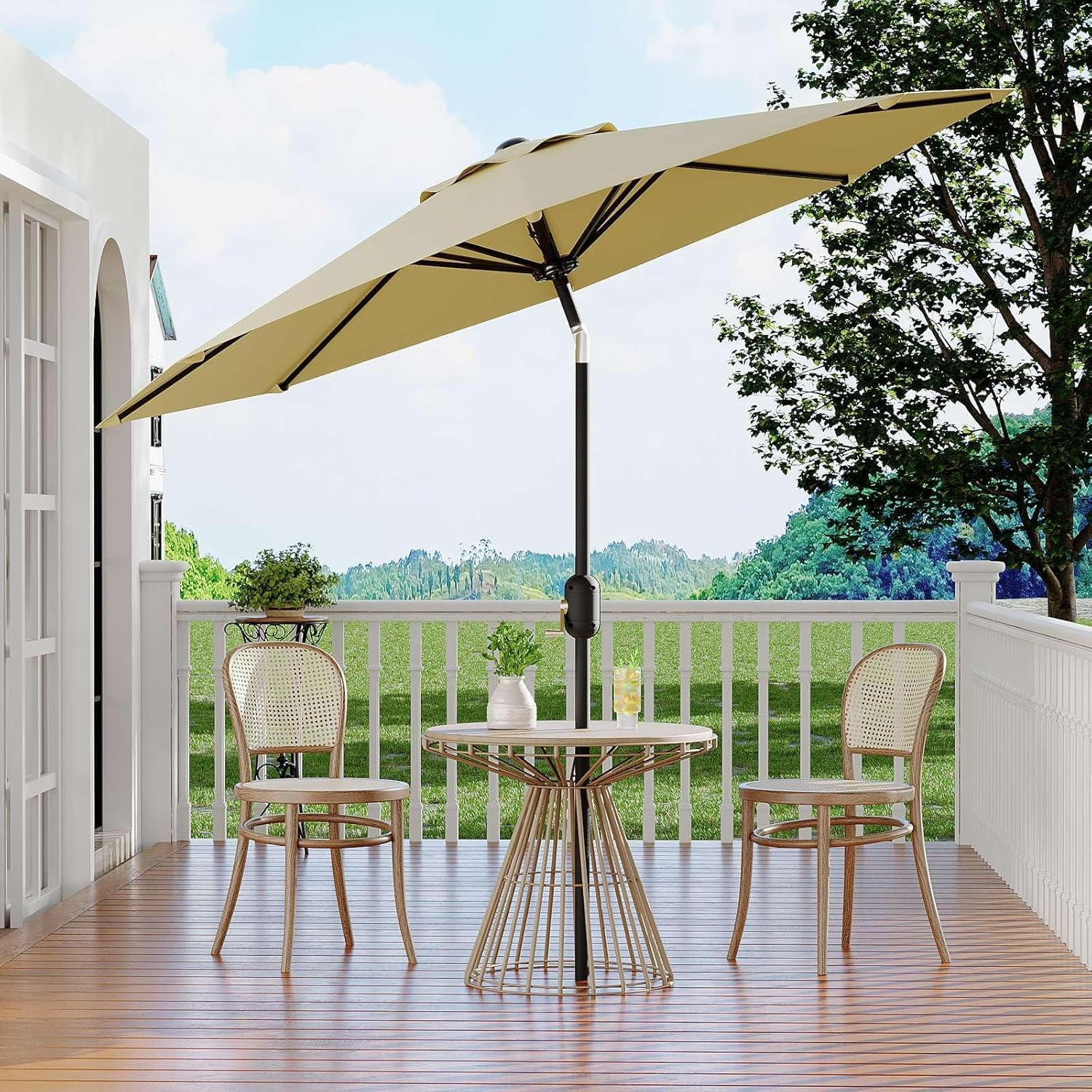 Home Outdoor 10ft Patio Umbrella, Table Umbrella Patio with Crank Lift & Push Button Tilt, 8 Sturdy Ribs Table Umbrella, Market Umbrella Sturdy Ribs UV Protection Waterproof for GardenYard, Deck, Pool