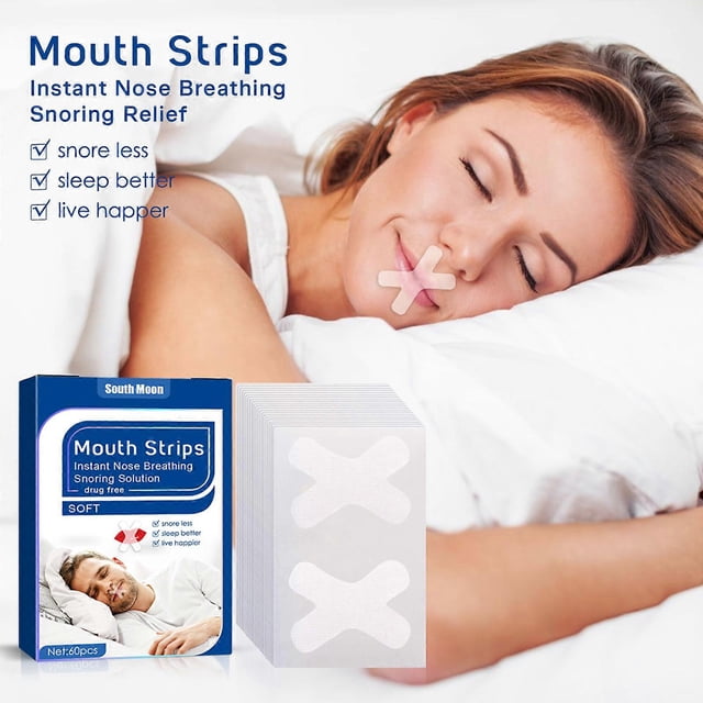 Cinta bucal para respirar por la nariz, 60 tiras para dormir, tiras bucales antirronquidos, cinta bucal, tiras para dormir para ronquidos