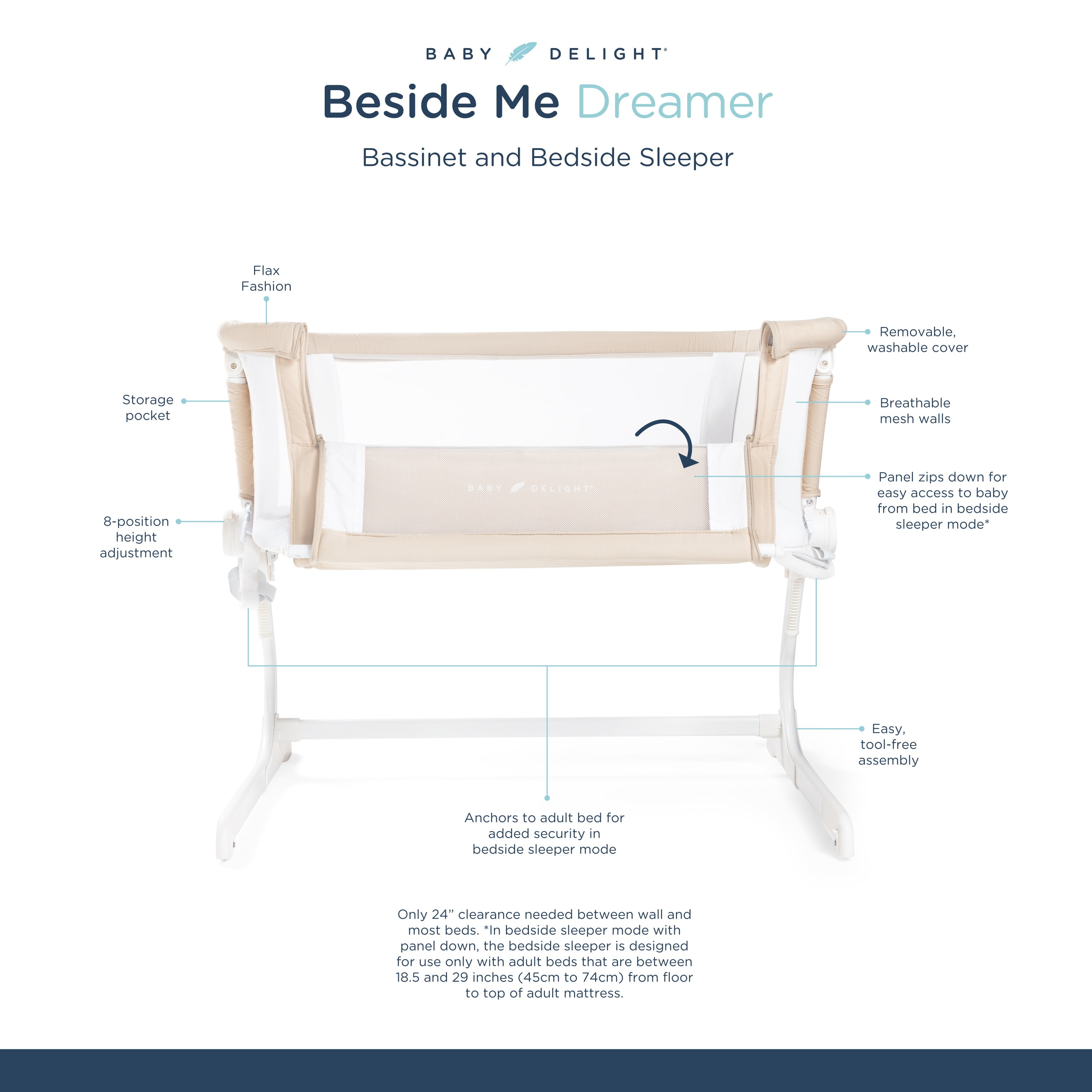 Baby Delight Beside Me Dreamer Infant Bassinet & Bedside Sleeper - Golden Grain (Unisex)