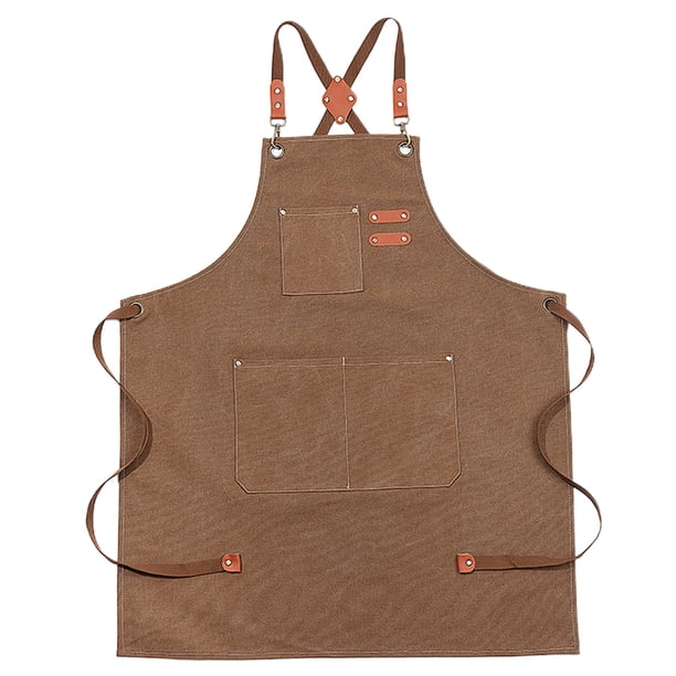 Delantales de algodón con espalda cruzada para hombres y mujeres con bolsillos grandes, delantal de trabajo ajustable, aproximadamente 75*68 cm