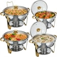 thumbnail image 2 of Royalbelle Plat Anti-Frottement Doré 4 Pcs pour Buffet, Rond en Acier Inoxydable avec Couvercles en Verre, 2 of 8