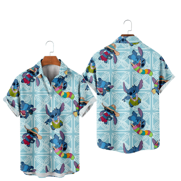Disney Stitch T-shirts Short Sleeves Casual Button Shirts Casual Beach ...