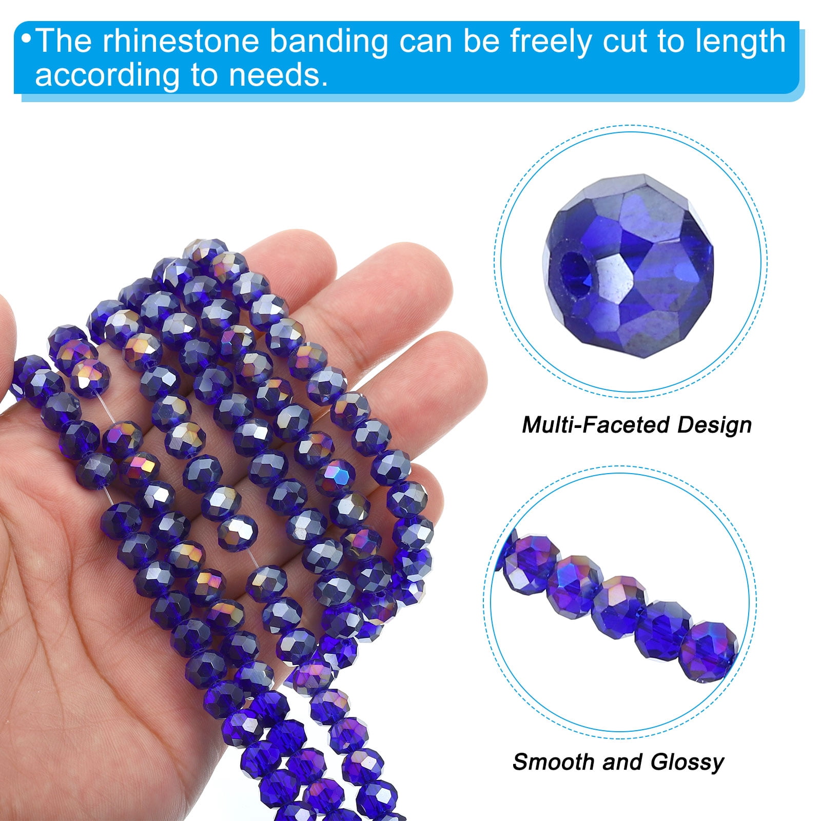 Uxcell 8 mm Briolette Rondelle Glass Beads, Small Round Faceted Crystal Bead, Dark Blue 10Pack