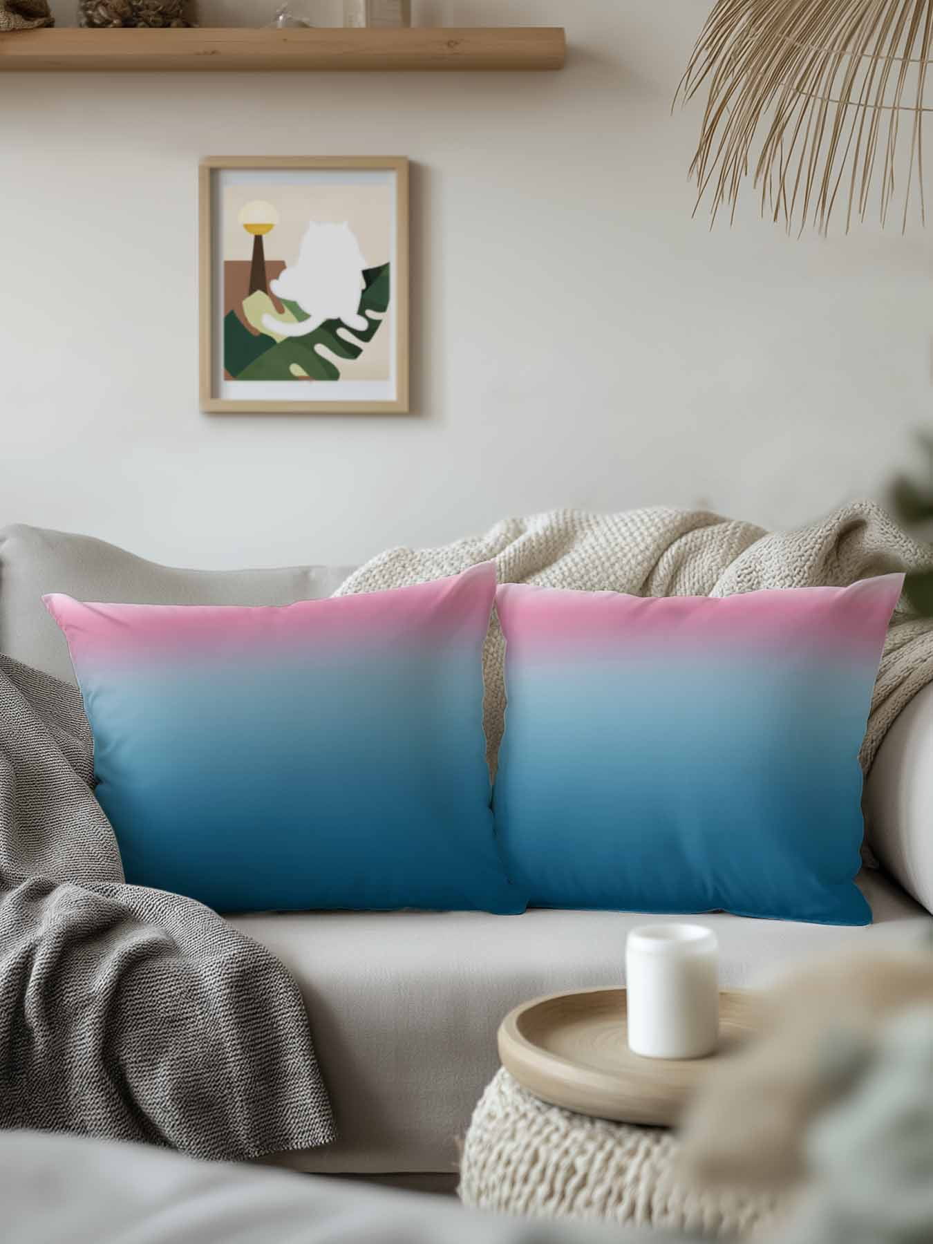 1 Pack Outdoor Throw Pillow, Pink Blue Ombre Waterproof Pillow with Insert Included, Modern Abstract Art Aesthetics Decorative Accent Cushion Sofa Pillows for Patio Porch, 16 x 16 In
