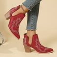 thumbnail image 6 of KEGIRLOM Women Fashionable And Casual Western Cowboy Low Heel Short Tube And Bare Boots Red 9.5, 6 of 9