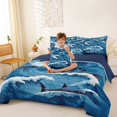 thumbnail image 3 of Erosebridal Kid Blue Shark Twin Bedding Sets 7-Piece, Japanese Ocean Waves Bedding Comforter Set, 3 of 7