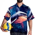 thumbnail image 4 of Starry Shark Men's Short Sleeve Button Down Poplin Hawaiian Shirt for Summer Beach, Casual Printed Unisex Style, 4 of 6