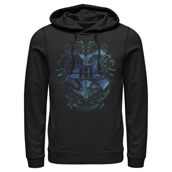 Men's Harry Potter Hogwarts Houses Blue Crest Pull Over Hoodie Black 3X Large
