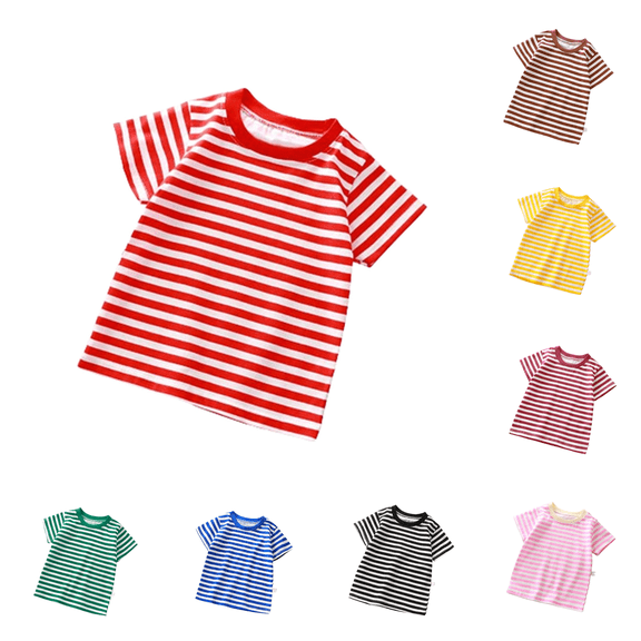 Lovzfmll Striped Short Sleeve Tee for Boys & Girls, Fashion Casual Top for Summer, Loose Fit Crew Neck T-Shirt for Newborn 1-2 Years