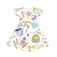 thumbnail image 4 of Bysome Girls Dress First Day of School Cartoon Print Short Sleeve Crew Neck Dresses Back to School Soft Girls Dress Size 5-6 Years White, 4 of 4