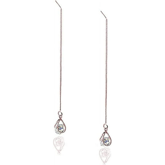 Solid 925 Sterling Silver CZ Droplet Chain Dangle Earrings for Women Teens Tassel Dangle Earrings Threader