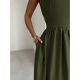 thumbnail image 2 of Army Green Womens Sleeveless A-Line Maxi Dress, Fitted Waist, Elegant Formal Gown For Events, 2 of 6