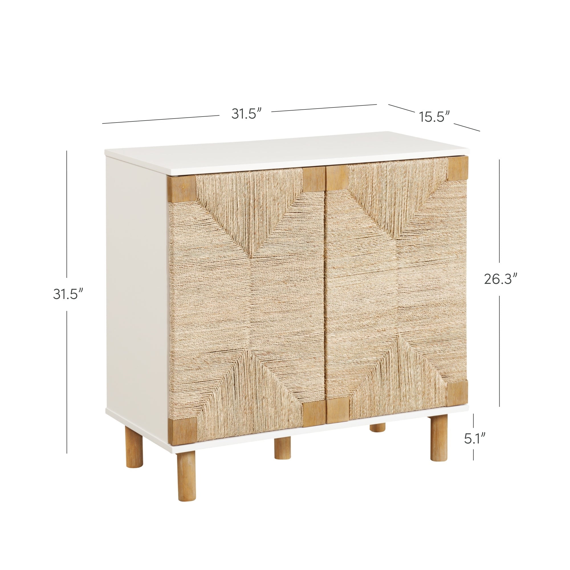 Nathan James Beacon Accent Natural Cabinet Sideboard, Storage Cabinet with Adjustable Interior Shelf and Seagrass Doors, for Hallway, Entryway or Dining Room, Light Brown/White