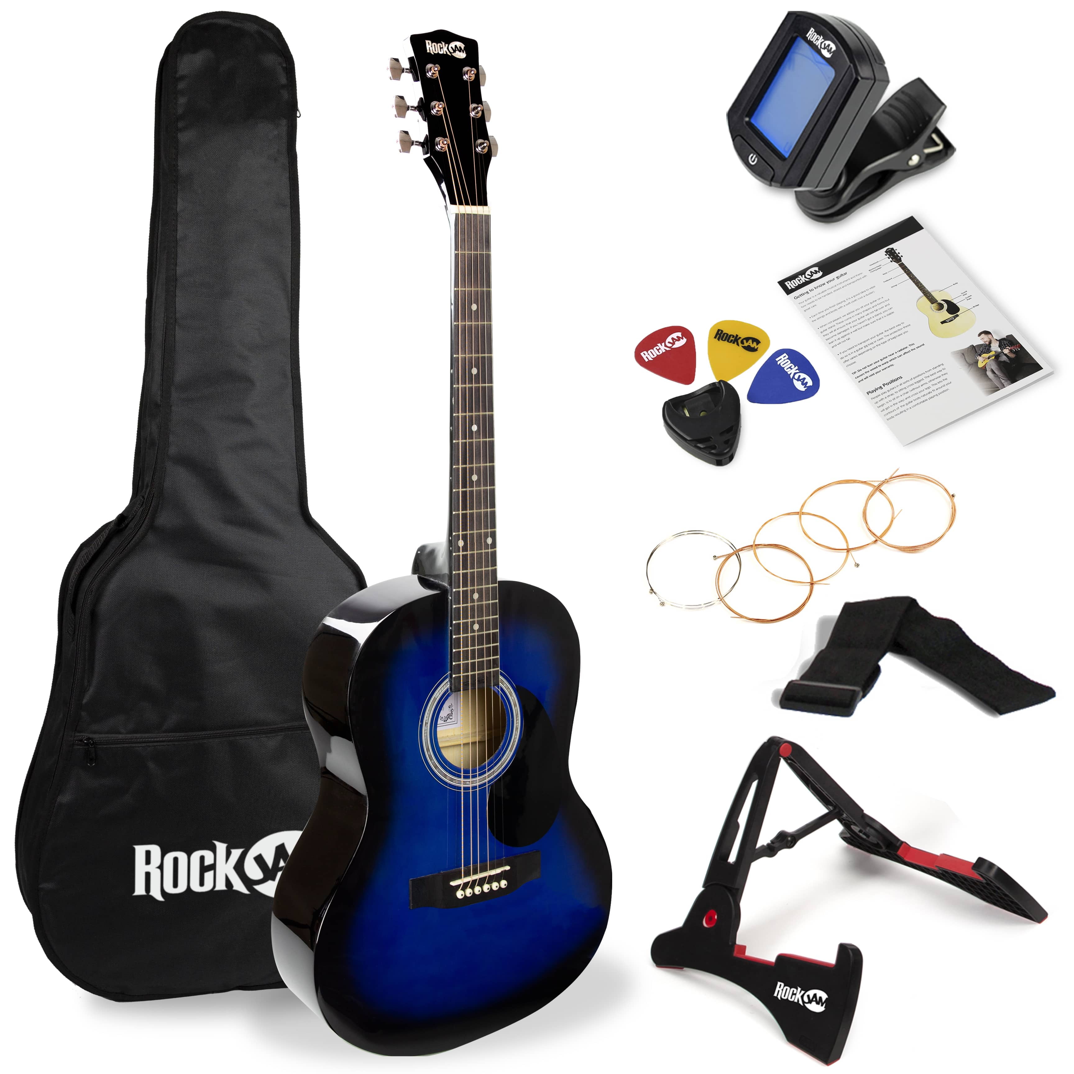 RockJam Blue FullSize Dreadnought Acoustic Guitar Kit with Guitar