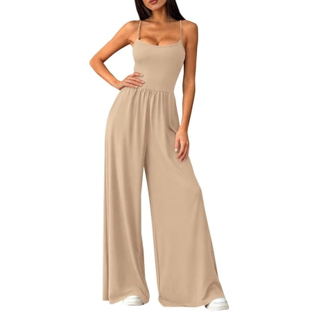 MEICHEN Pajamas for Women Set Women s Summer Jumpsuit Spaghetti Strap Outfit Wide Leg Baggy Pants Womens Sleepwear