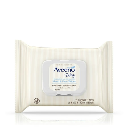 Aveeno Baby Hand &amp; Face Wipes with Oat Extract, Fragrance-Free, 4 Packs of 25 Count