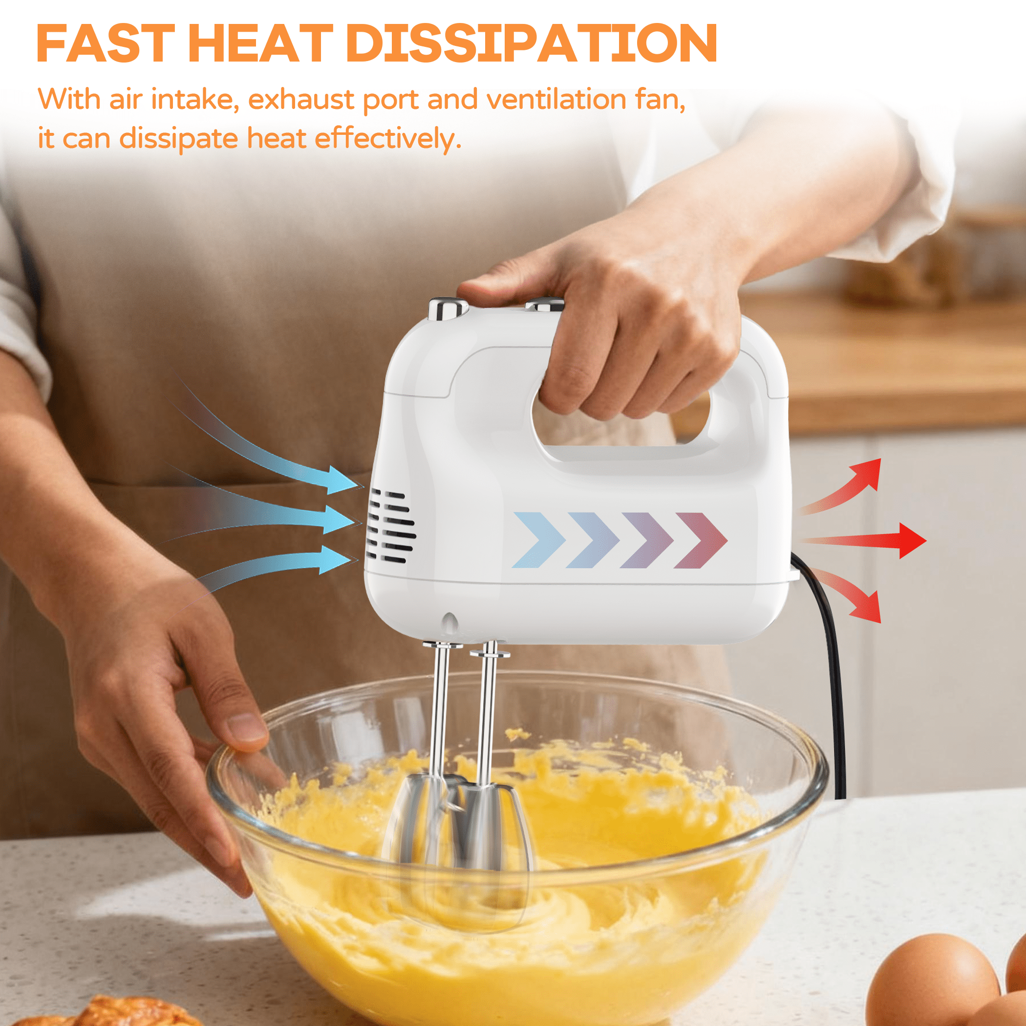 Wnkim Electric Hand Mixer,5-Speed with Stainless Steel Beaters & Dough Hooks
