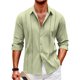 thumbnail image 1 of Camisa hawaiana de manga larga para playa para hombre, camisa monocromática con cuello vuelto y botones, ropa cómoda de tela suave para hombre, 1 of 6