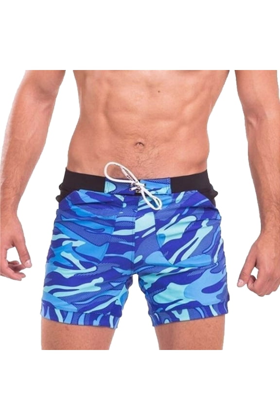 Mens Summer Fashion Athlrtic Shorts Drawstring Lightweight Stretch Workout Training Shorts Camo Print Beach Vacation Shorts