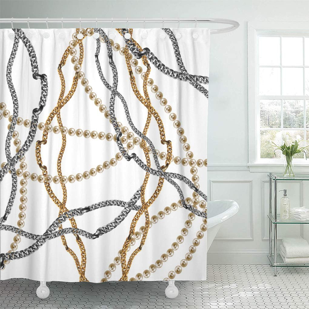 KSADK Yellow Jewelry Golden Chain Backgound Border Shower Curtain