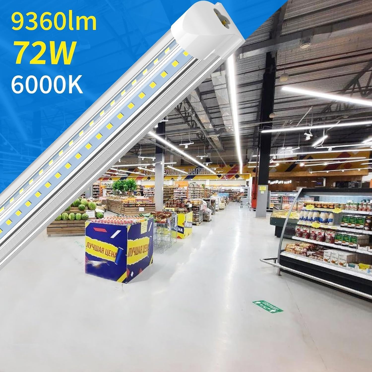 JESLED 8ft T8 LED Shop Light Fixture Linkable, High Output 75w 9750lm 6000K,V Shape T8 LED Tube Lights for Garage 4-Pack