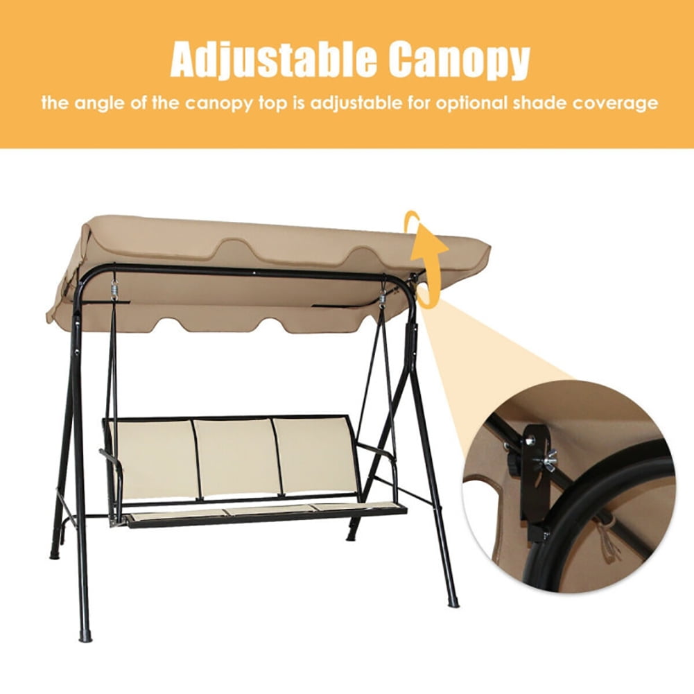 Aimee Lii 3 Person Steel Frame Patio Swing with Polyester Angle and Adjustable Canopy, Outdoor Swing Chair, Brown Aimee Lii 3 Person Steel Frame Patio Swing with Polyester Angle and Adjustable Canopy, Outdoor Swing Chair, Brown